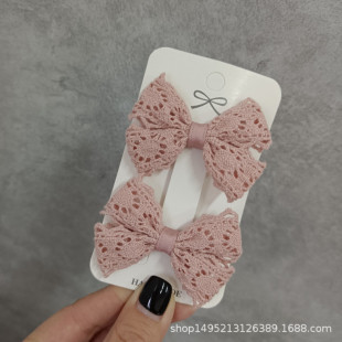 Autumn and winter New Korean-style sweet children's hair clip Korean pink lace small bow pair clip side clip bangs clip hair accessories