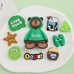 Hole shoes combination smile green sweater bear cool opps English letter mobile phone case soft glue DIY accessories stickers