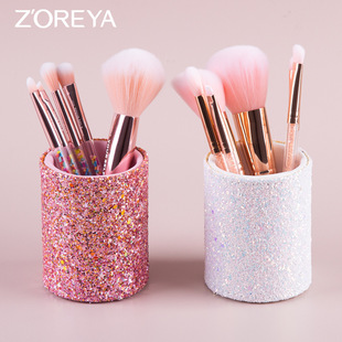 Cross-border New Pink Powder Foundation Eye Shadow Brush Female Student Beauty Makeup Brush Storage Barrel Full Set