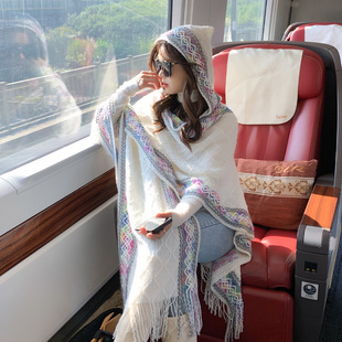 Casual versatile personalized border dark pattern shawl scarf simple fashion versatile comfortable breathable warm hooded cape