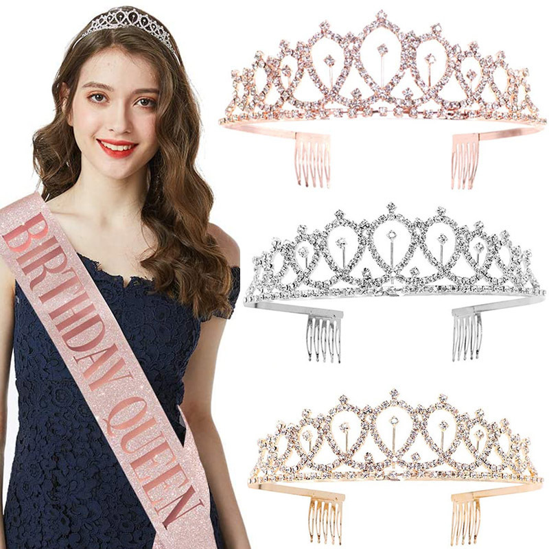 Spot birthday Party girl Headband birthday girl Etiquette with Crown Set Rose Onion Pink Shoulder Straps