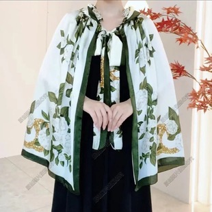 Ruffled Shawl Cool Original Yarn Sunscreen Clothing Women's Summer Sunshade Fashion Pearl Satin Hooded Poncho