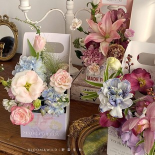 Tanabata Valentine's Day portable flower box spring tender floral series flower arrangement box fresh bouquet packaging box