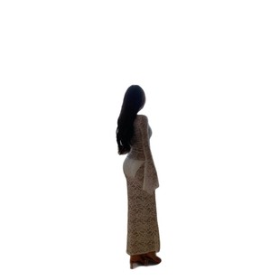 2025 Lace Stitching V-Neck Long-Sleeved Women's Slim-Fit Figure Tight Waist Hip Beach dress
