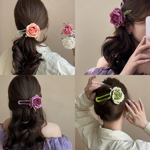 Romantic Unchanging ~ Simulation Rose Flower Duckbill Clip Spring and Summer Atmosphere Flower Hairpin Sweet Head Hair Accessories