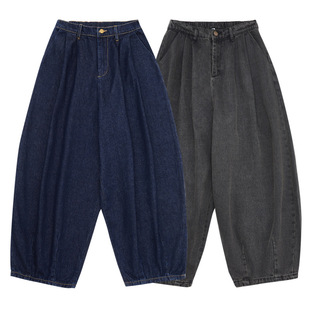 Japanese Style Vintage Profile Antique Washed Wide-Leg Jeans Unisex Loose Casual Trousers for Torre