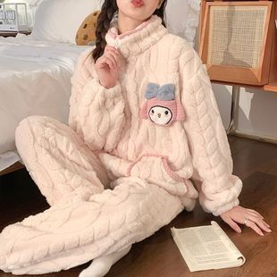 Новая зимняя пижама женский утолщенные молнии коралловый бархат может носить фланель теплая девушка домашняя одежда набор