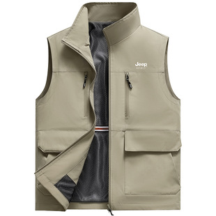 Spring and Autum Outdoor Quick-Drying Vest Men's Vest Sleeveless Workwear Thin Jacket Large Size Stand-Up Collar Vest 6605Jp