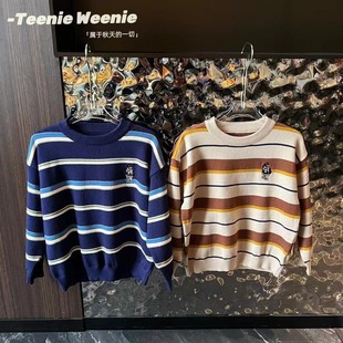 Knitted new Korean children's clothing striped parent-child sweater boys and girls embroidered bear color loose sweater -22048