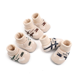 Autumn and winter baby boys and girls baby cotton 0-1 year old shoes and socks one-piece do not fall off heel thickened fleece-lined newborn pre-step shoes