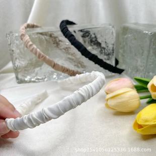 Factory Outlet Hair Narrow Pleated Hair Hoop Cotton Embroidered Fresh Ladies Hair Hoop Pu Leather Saded Hair Accessories