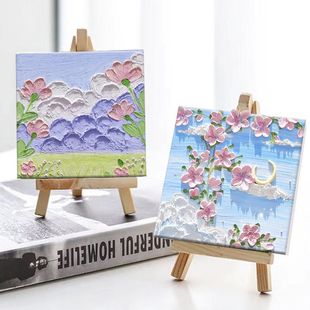 diy mini texture painting handmade material package small picture frame with easel quartz sand acrylic digital oil painting small balls