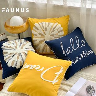 Nordic American Style Living Room Pure Cotton with Roller Strip Yellow dark blue Casual Letter Embroidery Sofa Pillow Cushion Pillowcase