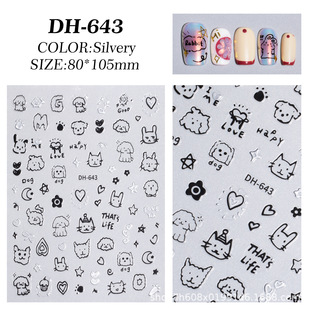 Graffiti Cute Puppy Cat Hand-painted Sweet Cool Cartoon 3D Flat Nail Art Sticker Jewelry Glitter Trend