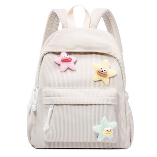 Japanese Style Ins Style Cute Star Schoolbag 2024 New Vintage Corduroy Backpack Mori Style Children