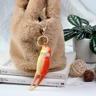 PVC fun simulation food play creative fried crab tongs tempura shrimp key ring buckle chain bag pendant accessories