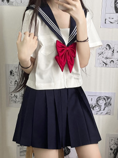 Japanese-Style Jk Uniform White Three-Piece Basic Set College Style Student School Uniform Female Sailor Suit Pleated Skirt Short Skirt Summer