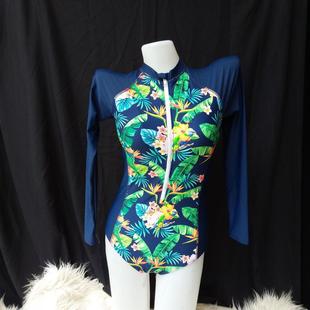 Custom Design Printed Long Sleeve Zipper Swimsuit Surf Wear One Piece swimsuit