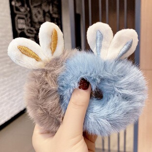 Korean Plush Hair Rope Rabbit Ears Plush Hair Ring Autumn and Winter Girl's Ponytail Fried Hair Rubber Band Cute Hair Accessories
