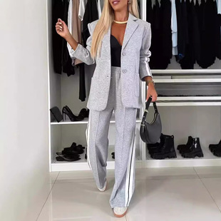 2024 cross-border independent station Europe and the United States foreign trade new_autumn and winter ladies long sleeve lapel casual suit suit