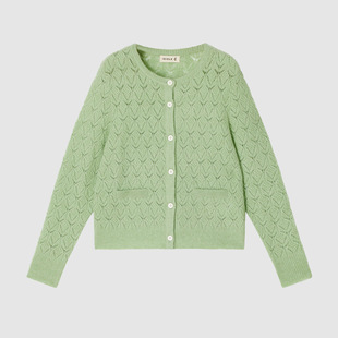 Xiaohe Women's 2025 Spring New Alpaca Wool Nylon Blended Yarn Knitted Cardigan