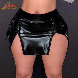 Shorts Sexy European and American Tight New Women's Fashion European and American Sexy Elastic Low Waist Half Hip Small Leather Skirt for Women