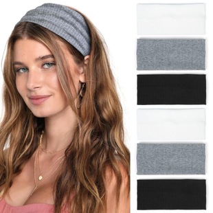 European and American Solid Color Sports Hair Band Knitted Yoga Headband Fitness Sweat Absorbing High Elastic Wide Hood Cross-border Hot Hair Accessories