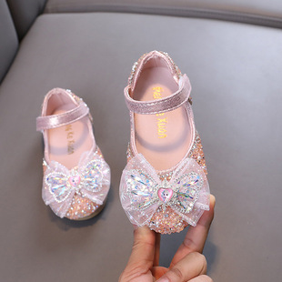 Autumn 2024 New Lady Baby Girl Girl Princess Diamond Shoes Leather Shoes Dance Shoes