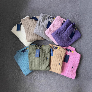 Original Foreign Trade Sweep Size Cotton Ralph Pony Embroidered Classic Twist Round Neck Knitted Long Sleeve Top