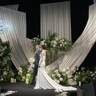 Wedding Milk Silk Elastic Cloth Mantle creamy-white Wedding Auditorium Wave Ceiling Cloth Hotel Stage Korean Background Decoration