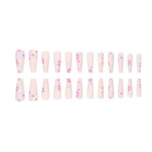 Long Ballet Armor Multicolor Flower Wear Armor European and American Nail Stickers Digital Printing Nail Art Finished Products Show White and Long Armor