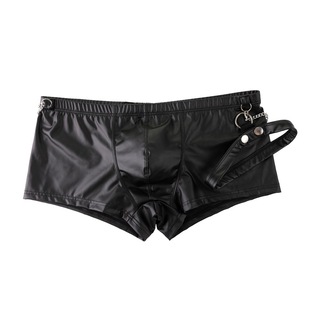 Men's sexy patent leather boxer underwear nightclub sexy bucket corner low waist hollow Europe and the United States a generation of hair