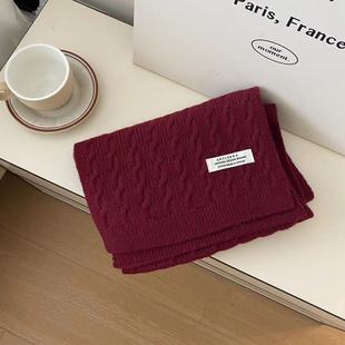 Korean Birthday Gift Christmas Knitted Red Chinese New Year Scarf Women's Winter Warm Student Advanced Sense Wool Scarf