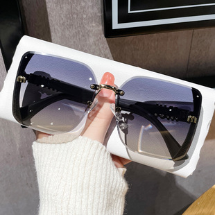 2024 new fashion trimming sunglasses half frame high quality trendy simple sunglasses women's Thin shiny little red book wholesale