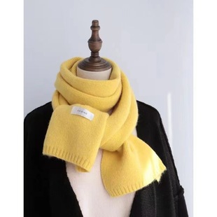 Korean Style ins Warm Solid Color Scarf Women's Autumn and Winter Solid Color Patch All-match Fashionable Student's New Knitted Small Scarf