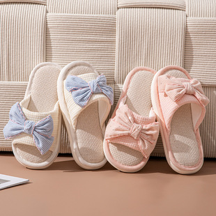 Cross-border Amazon bow linen slippers indoor slippers European and American home fabric cotton slippers women wholesale