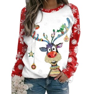 Fall 2023 witch print hooded sweater women's contrast color loose round neck pullover mid-length top clothes