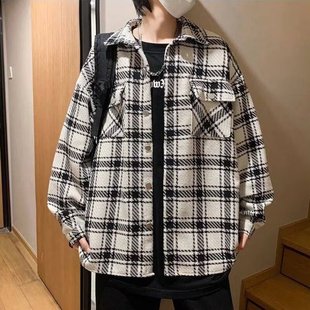 Men's Plaid Jacket Men's Spring and Autumn Teenagers Trendy Brand Men's Jacket 2024 New Autumn Work Jacket Trendy