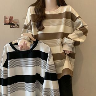 Cross-border American retro striped sweater women's spring and autumn fish scale thin loose casual wind color long sleeve jacket wholesale