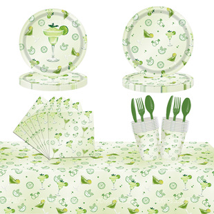 New Lemon Martini Cocktail Bachelorette Party Layout Decorative Flag Tablecloth Disposable Paper Plate Tissue