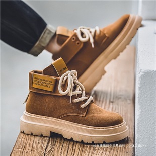 Martin Boots Men's High-top 2024 New Winter Men's Shoes Sports Casual Slip-on Leather Shoes Mid-top Workwear Platform Trendy Shoes