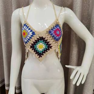 Ethnic style new pure crochet vest hollow small strap outside wear flowers Random not positioning