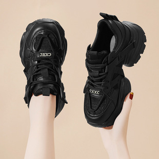 Sneaker black clunky shoes for women 2024 New Spring thick-soled shoes lightweight all-matching casual shoes