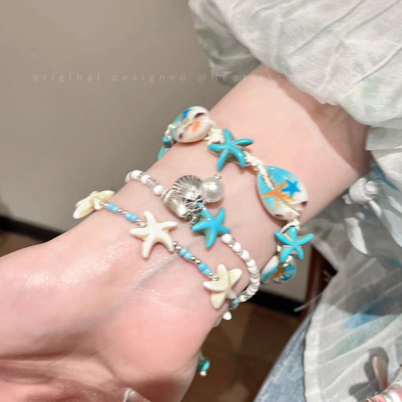 Beach Vacation~Blue Shell Starfish Bracelet for Women, Island Beaded Accessories Bracelet, 2026 New Style Stackable Jewelry