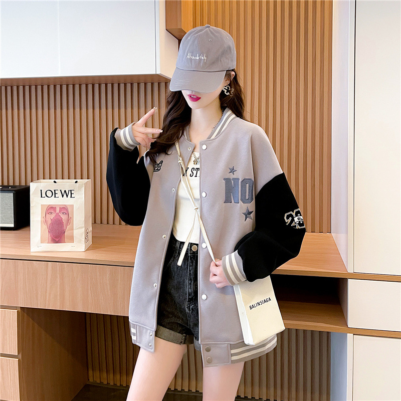 2025 American Retro Casual White Baseball Jacket for Women, New Fashion Hot Style Jacket for Autumn and Winter