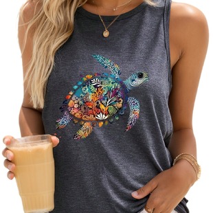 Women's Slogan Printed Sleeveless Fashionable Crew Neck Top