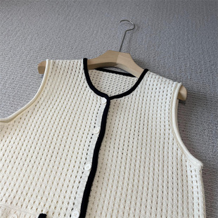 Pure Z! Wo! ~ jin mouth organic cotton hollow feeling jacquard sleeveless fragrant style knitted vest cardigan MA3002