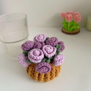Cross-Border Handmade Wool Crochet Insulation Mat Desktop Ornaments Creative Holiday Gifts Rose Coasters Finished Products