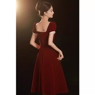 Toast Dress Bride Summer Mid-length Burgundy Engagement Dress Dress Usually Wear High-end French Style Women