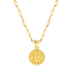 Cross-Border 26 letters pendant necklace wholesale female round brand titanium steel ins Wind metal jewelry jewelry PN-1600